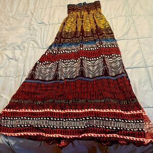 Maxi strapless ethic patterned dress